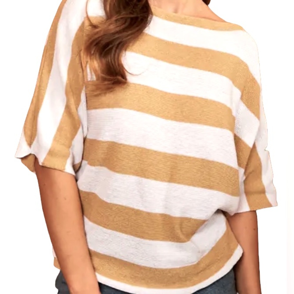 INC International Concepts White and Gold/Tan Dolman Sleeve top Large